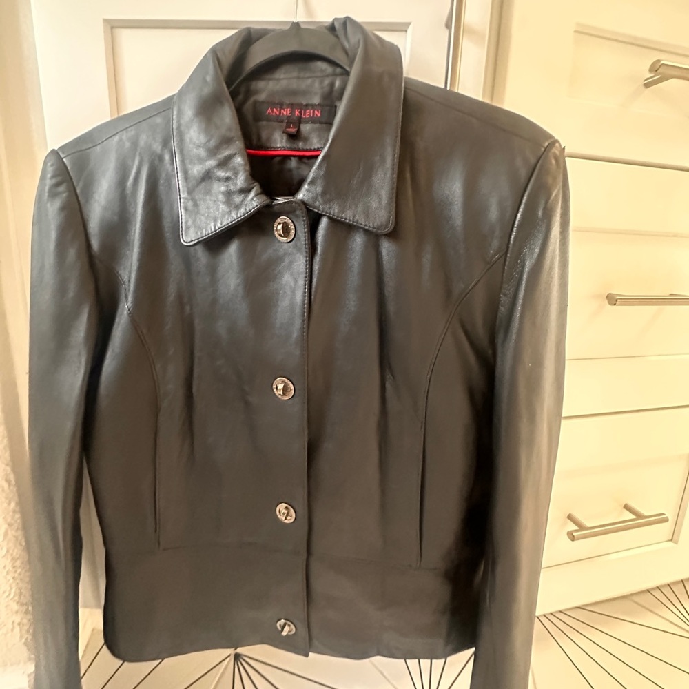Anne Klein Charcoal Leather Jacket